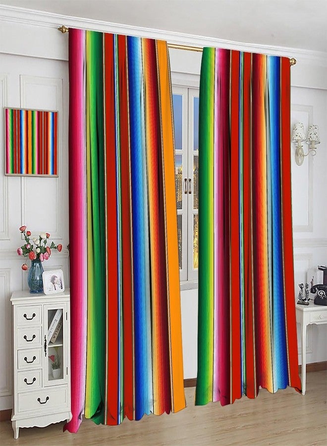 JESTRONRY Cinco de Mayo Curtains, Mexican Serape Colorful Stripes Vertical Lines Latino Design Colorful Ethnic Style Window Treatments Curtains for Living Room Bedroom Decor 42x45 Inch Decor - Image 5